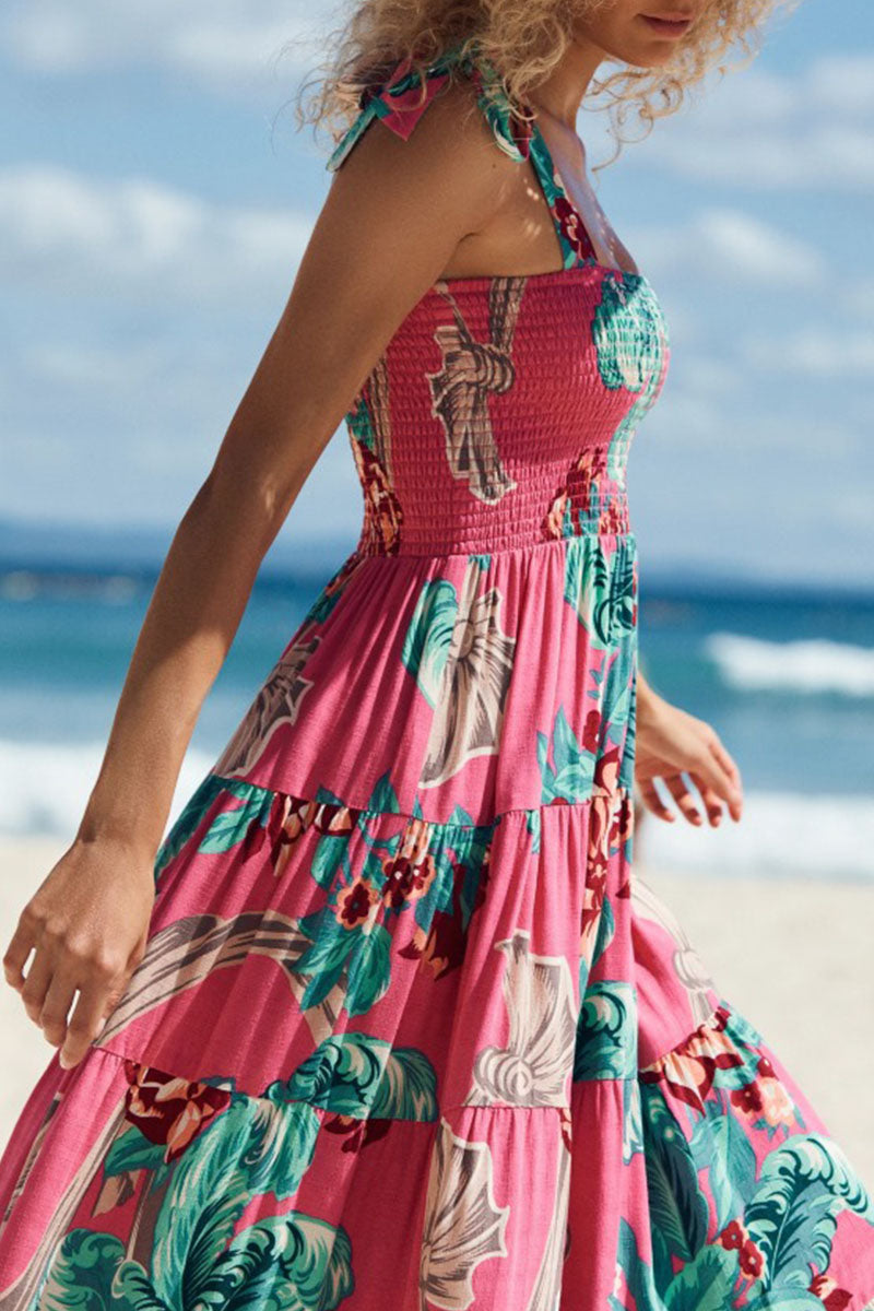 Fashion Bohemian Print Split Joint Spaghetti Strap Printed Dresses