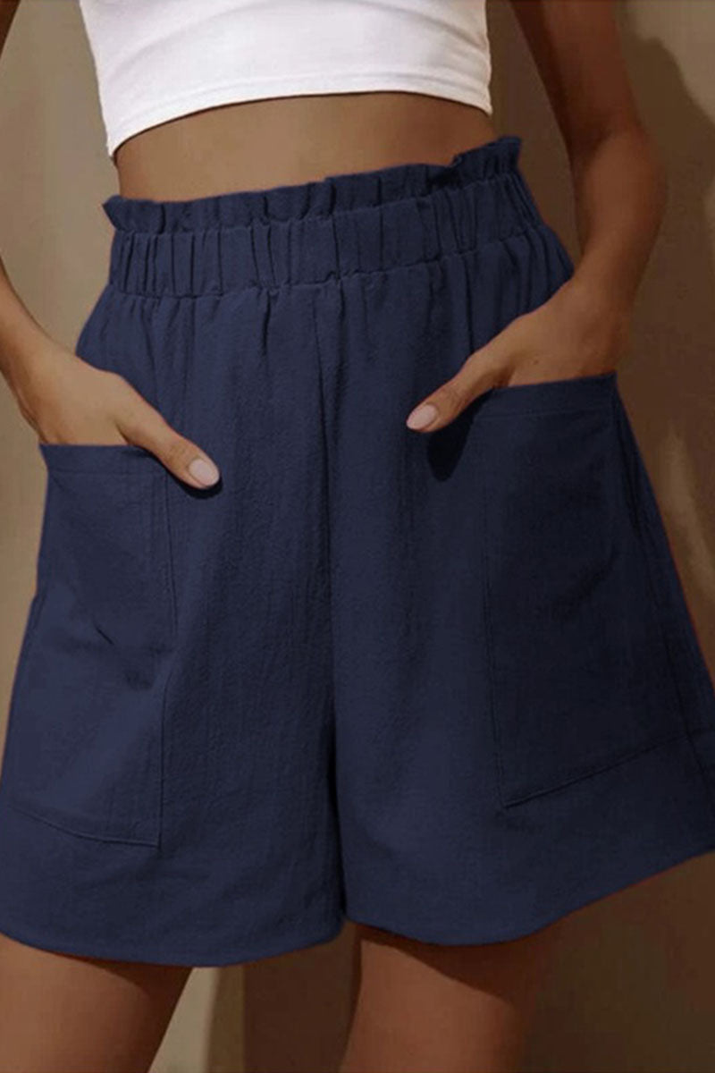 Fashion Casual Solid Pocket Loose High Waist Wide Leg Bottoms