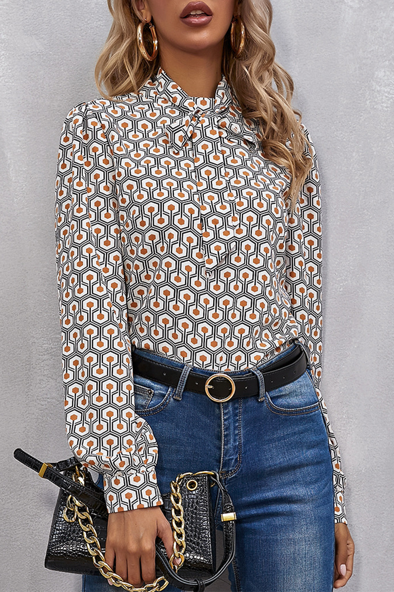 Fashion Elegant Print Frenulum Buckle Tops