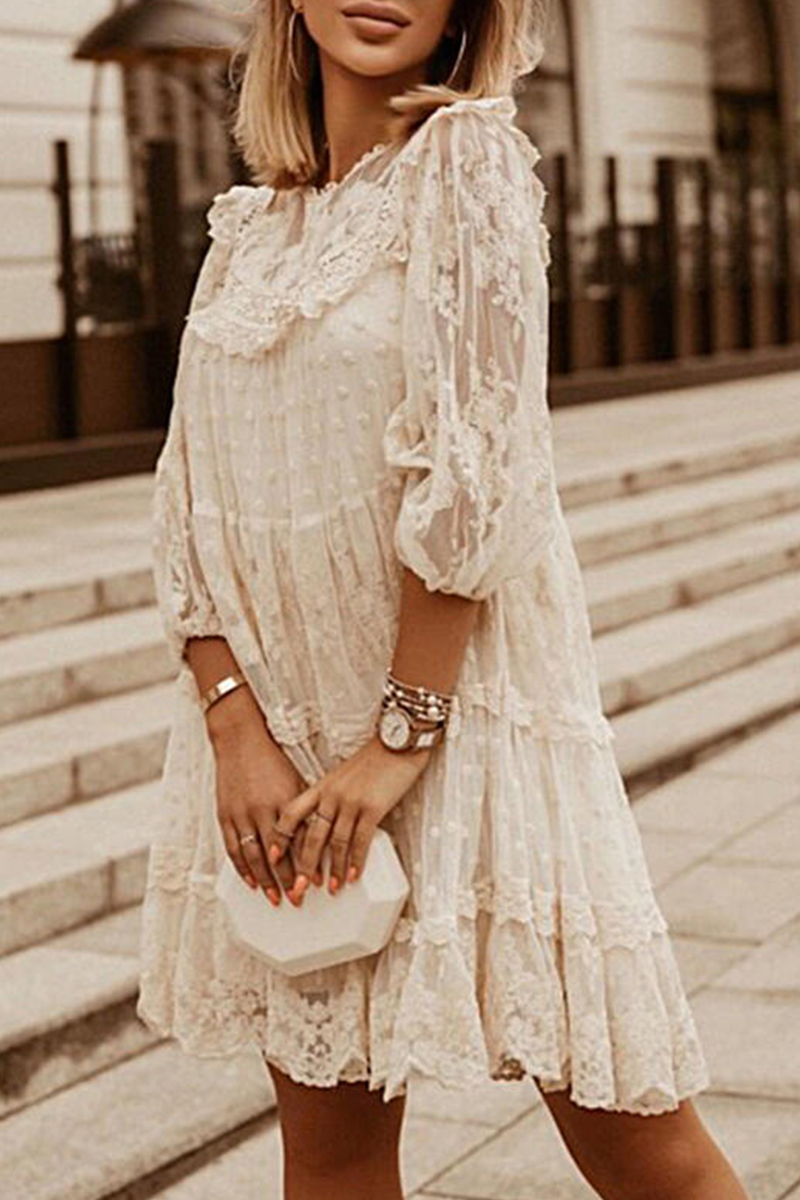 Fashion Elegant Solid Lace Patchwork O Neck A Line Dresses