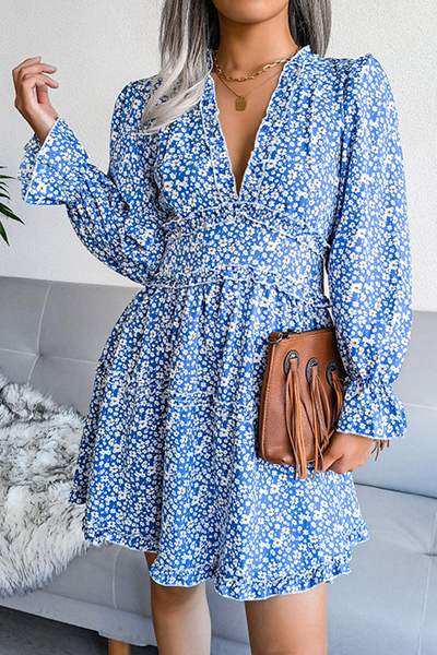 Mini Robe Décontracté Floral Fendu Col V Mini Robe