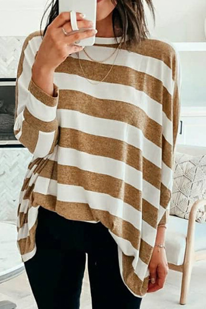 Casual Striped Patchwork O Neck Tops(3 Colors)