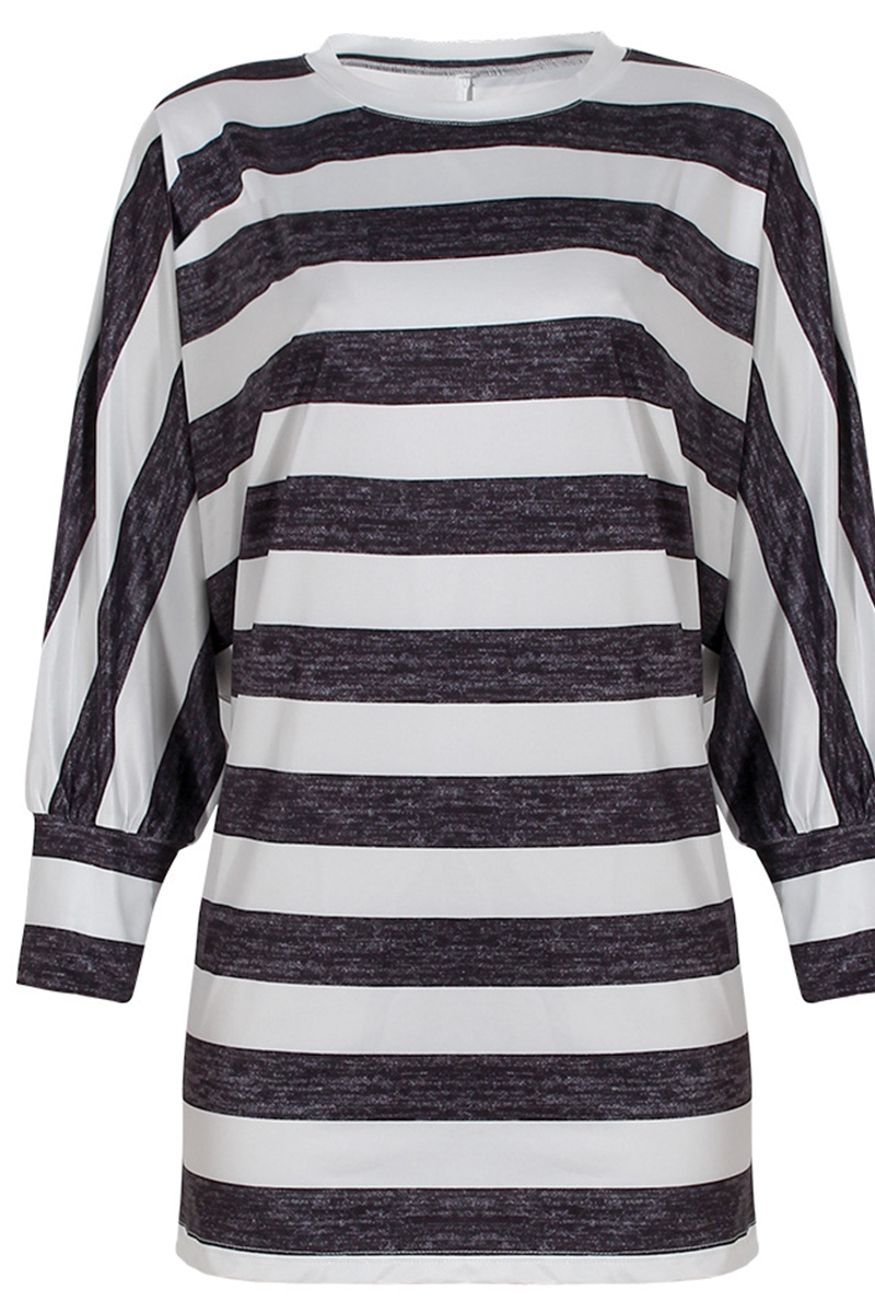 Casual Striped Patchwork O Neck Tops(3 Colors)