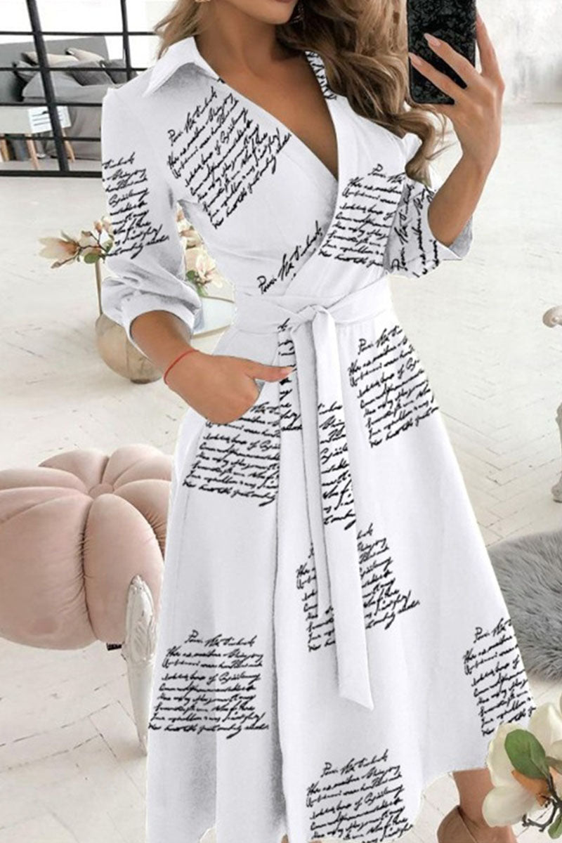 Casual Print Bandage Patchwork V Neck A Line Dresses(6 colors)