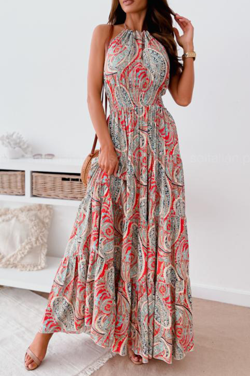 Robe Maxi Col Licou Fendues Imprimé Mode