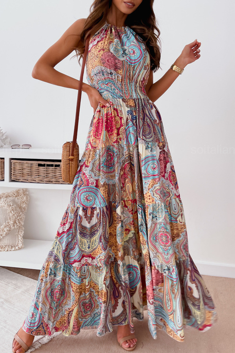 Robe Maxi Col Licou Fendues Imprimé Mode