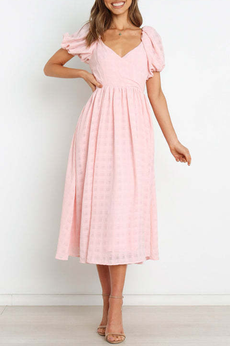 Fashion Solid Split Joint Square Collar Cake Skirt Dresses(3 colors)