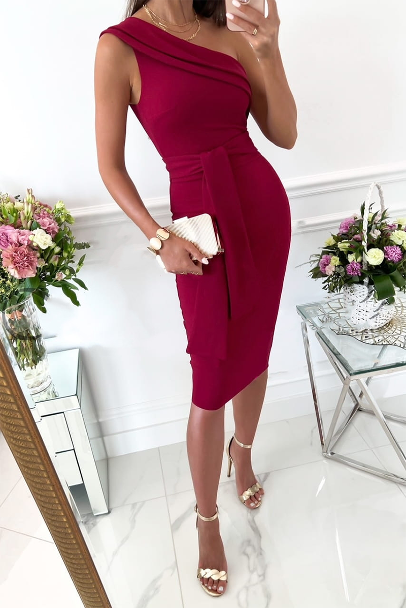 Fashion Solid Bandage One Shoulder Pencil Skirt Dresses(5 colors)