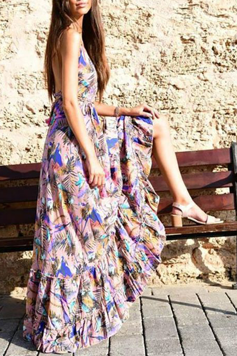 Robe Maxi Floral Bretelles Spaghetti Imprimé Décontracté