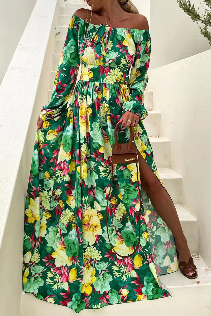 Robe Maxi Décontractée Imprimé Floral Épaules Dénudées