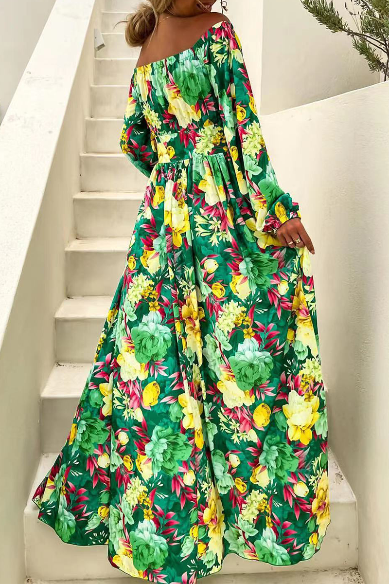 Robe Maxi Décontractée Imprimé Floral Épaules Dénudées