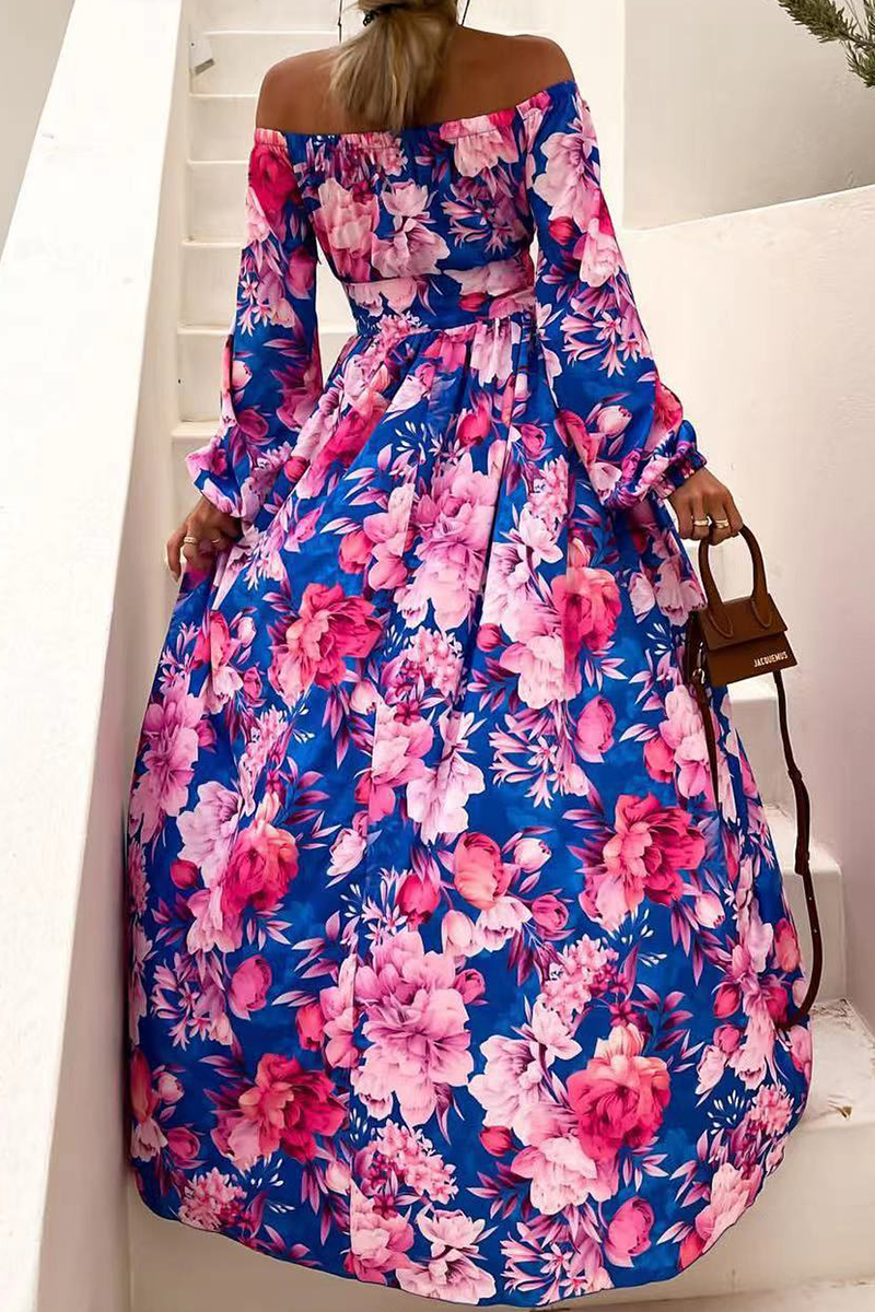 Robe Maxi Décontractée Imprimé Floral Épaules Dénudées