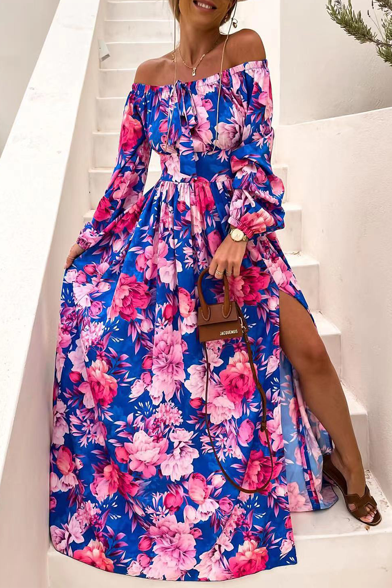 Robe Maxi Décontractée Imprimé Floral Épaules Dénudées