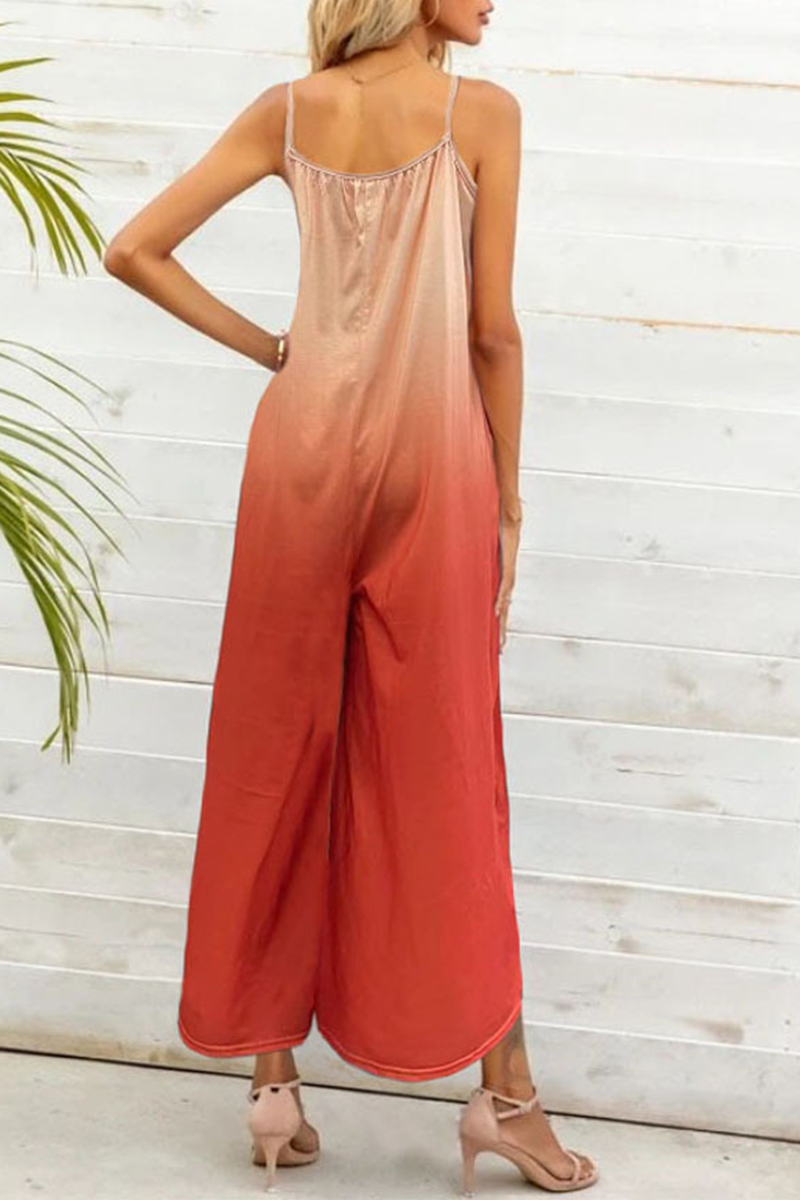 Fashion Gradual Change Joint Spaghetti Strap Straight Jumpsuits(4 colors)