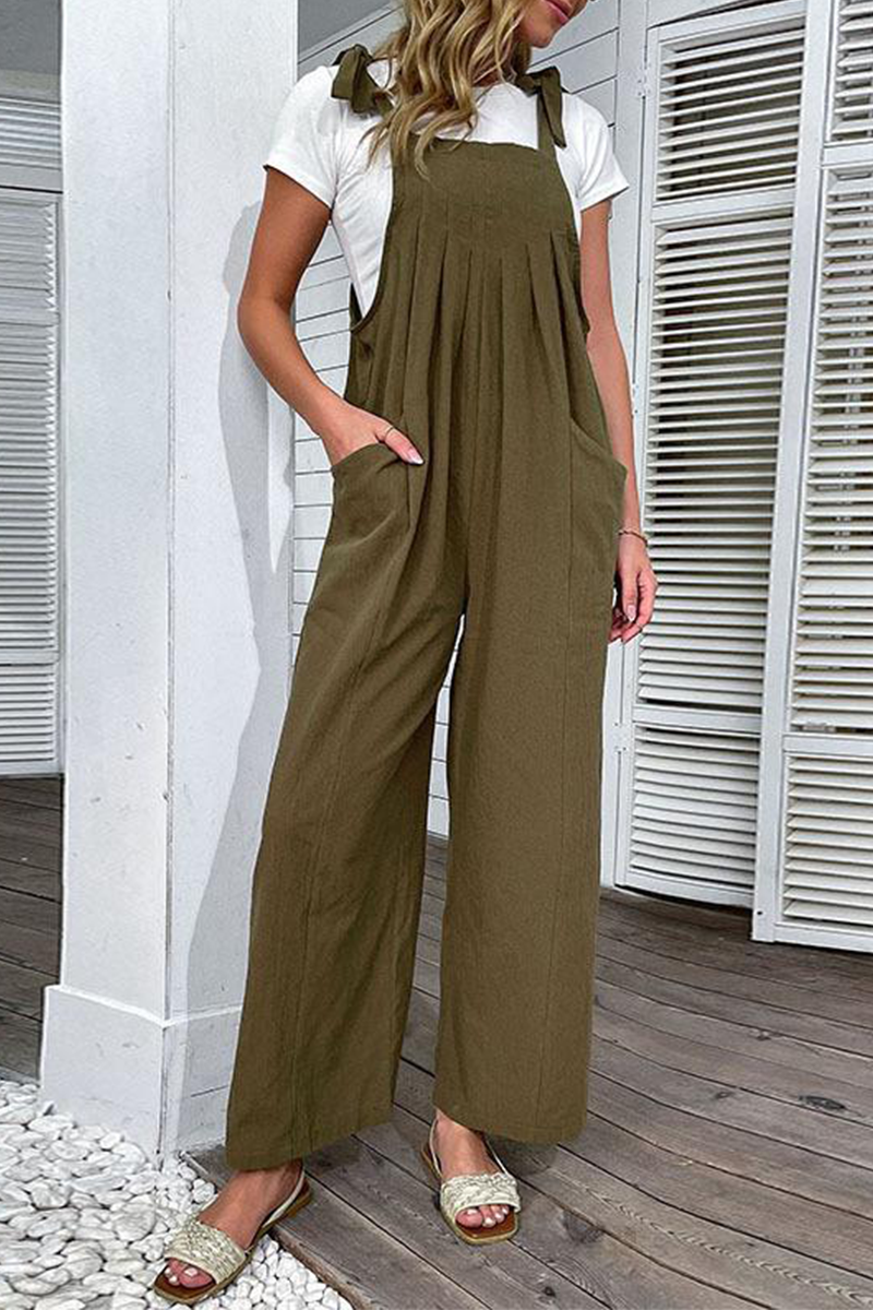 Casual Solid Bandage Spaghetti Strap Straight Jumpsuits