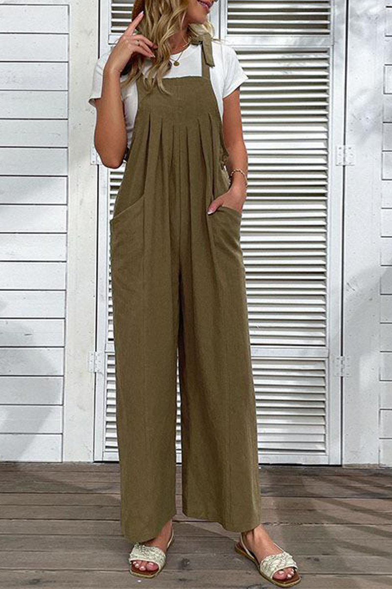 Casual Solid Bandage Spaghetti Strap Straight Jumpsuits