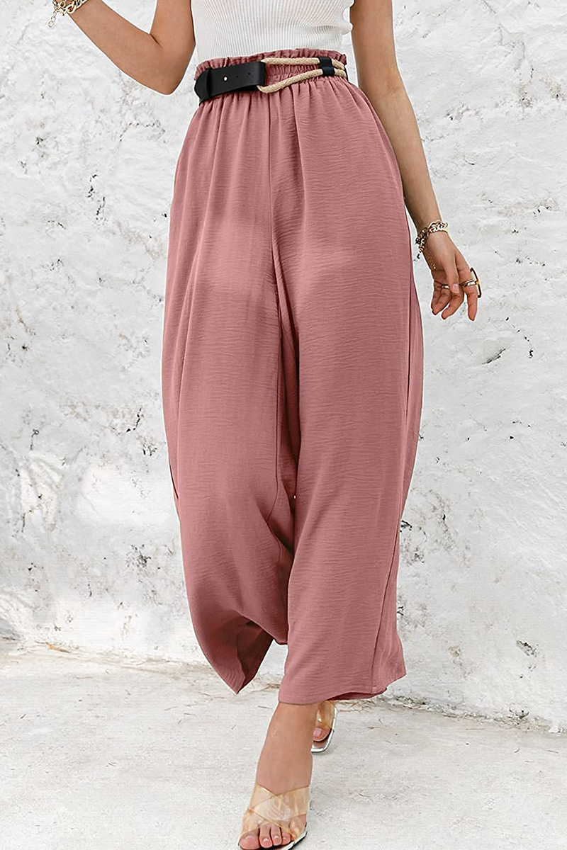 Casual Solid Patchwork Loose High Waist Wide Leg Solid Color Bottoms