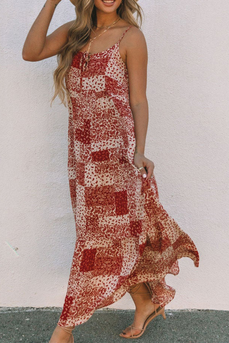 Casual Print Patchwork Spaghetti Strap Trumpet Mermaid Dresses