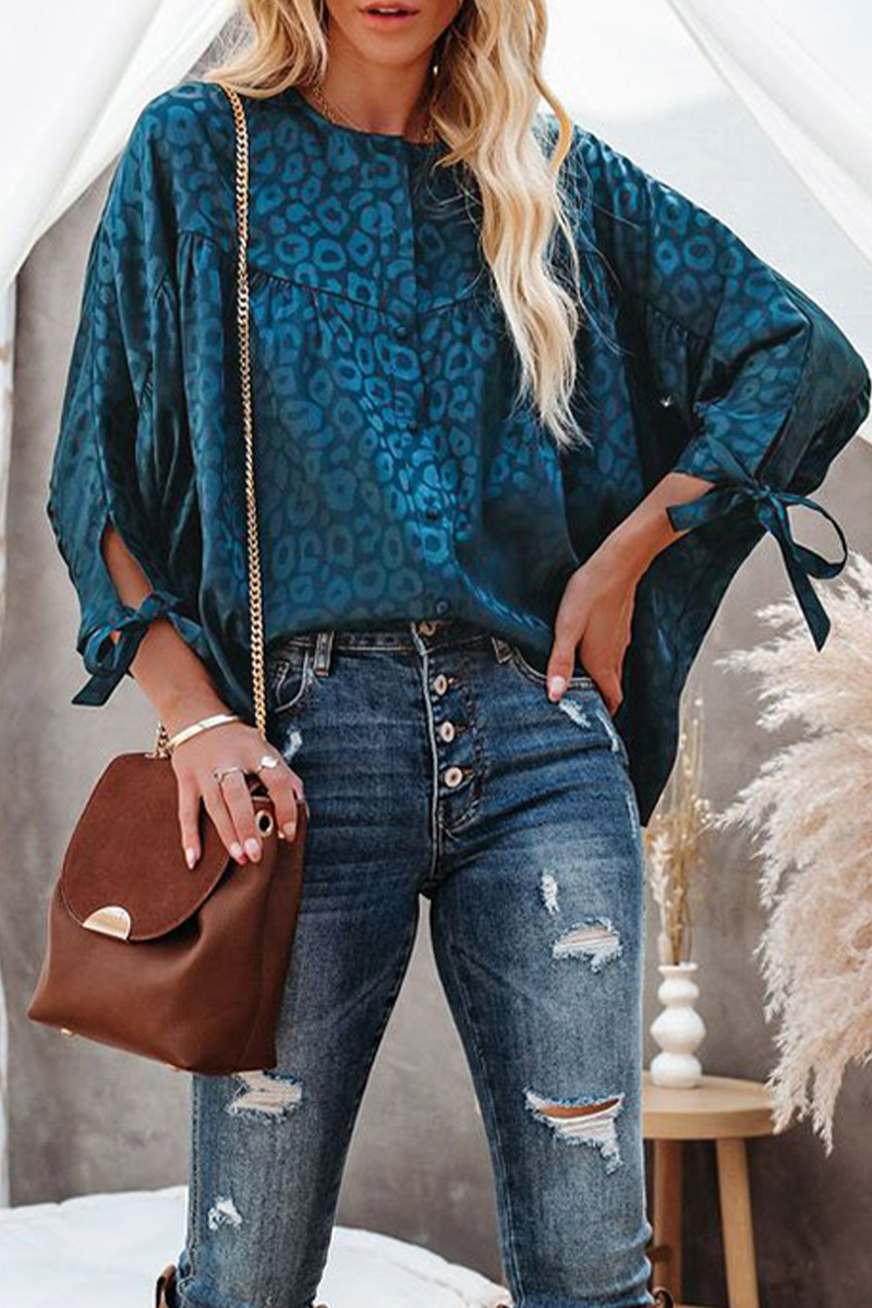 Fashion Leopard Patchwork V Neck Tops