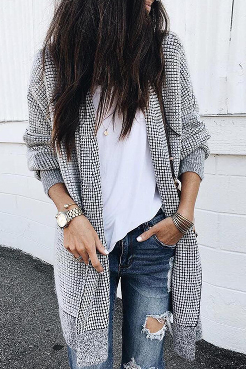 Casual Solid Patchwork Cardigan Collar Outerwear