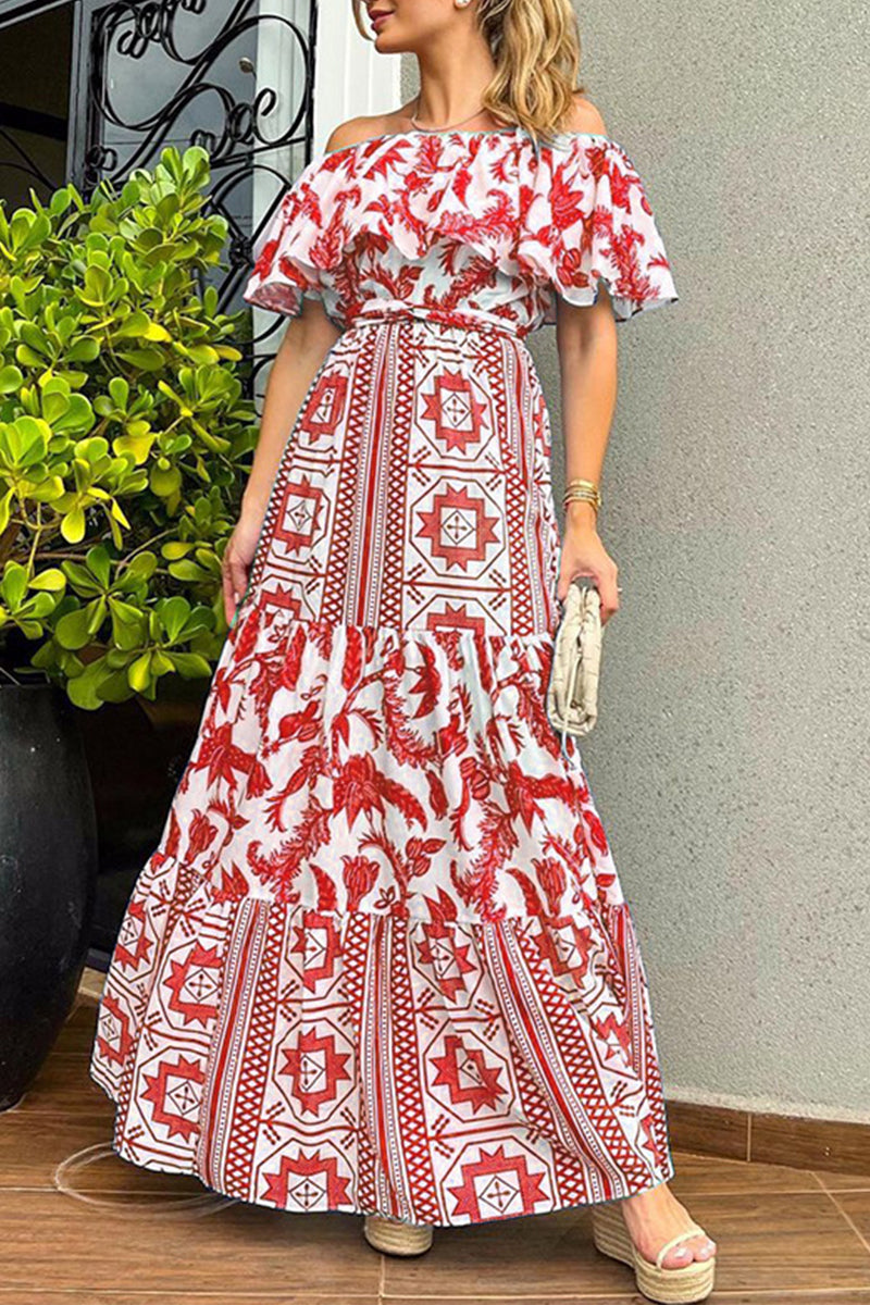 Fashion Elegant Print Printing Off the Shoulder Off The Shoulder Dresses