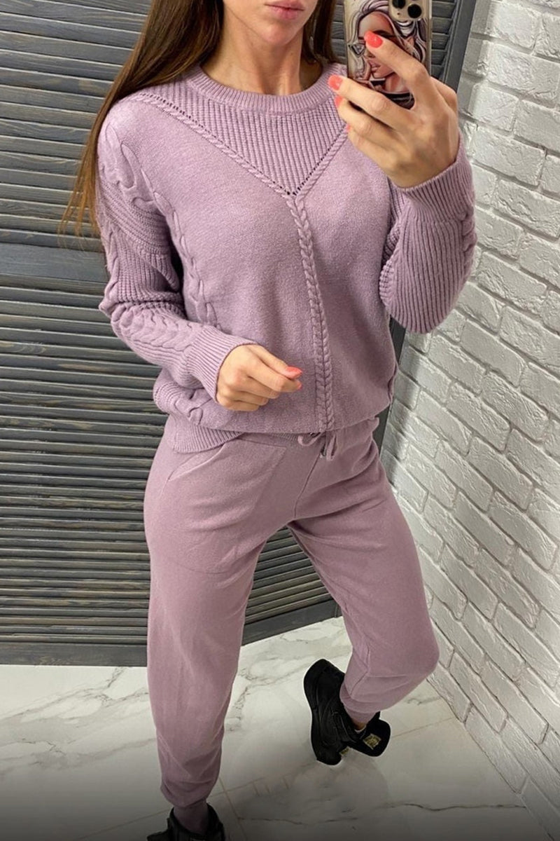 Casual Solid Solid Color O Neck Long Sleeve Two Pieces