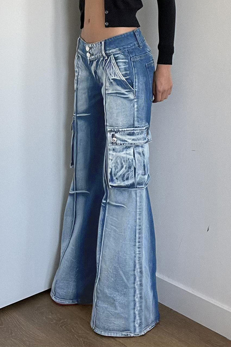 Casual Solid Patchwork Straight Denim Jeans