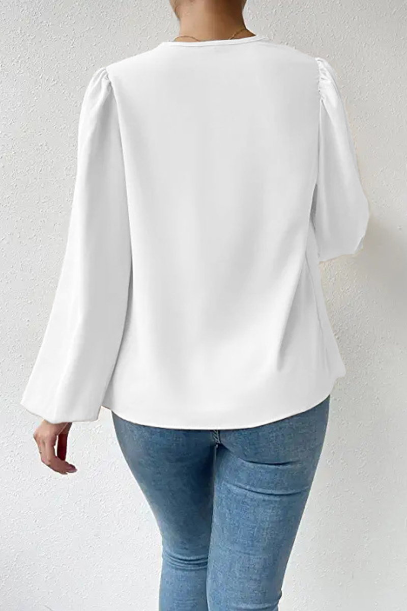 Casual Solid Patchwork U Neck Long Sleeve Tops(6 Colors)