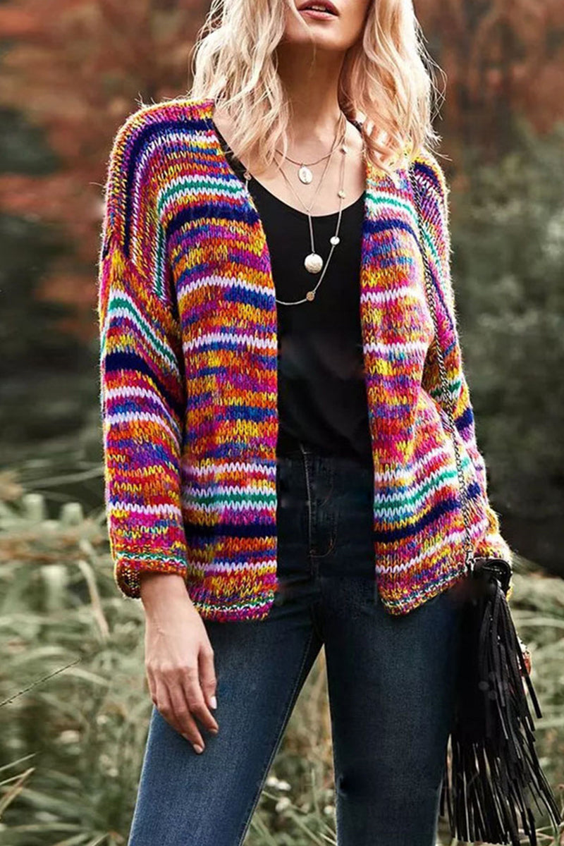 Casual Color Block Patchwork Cardigan