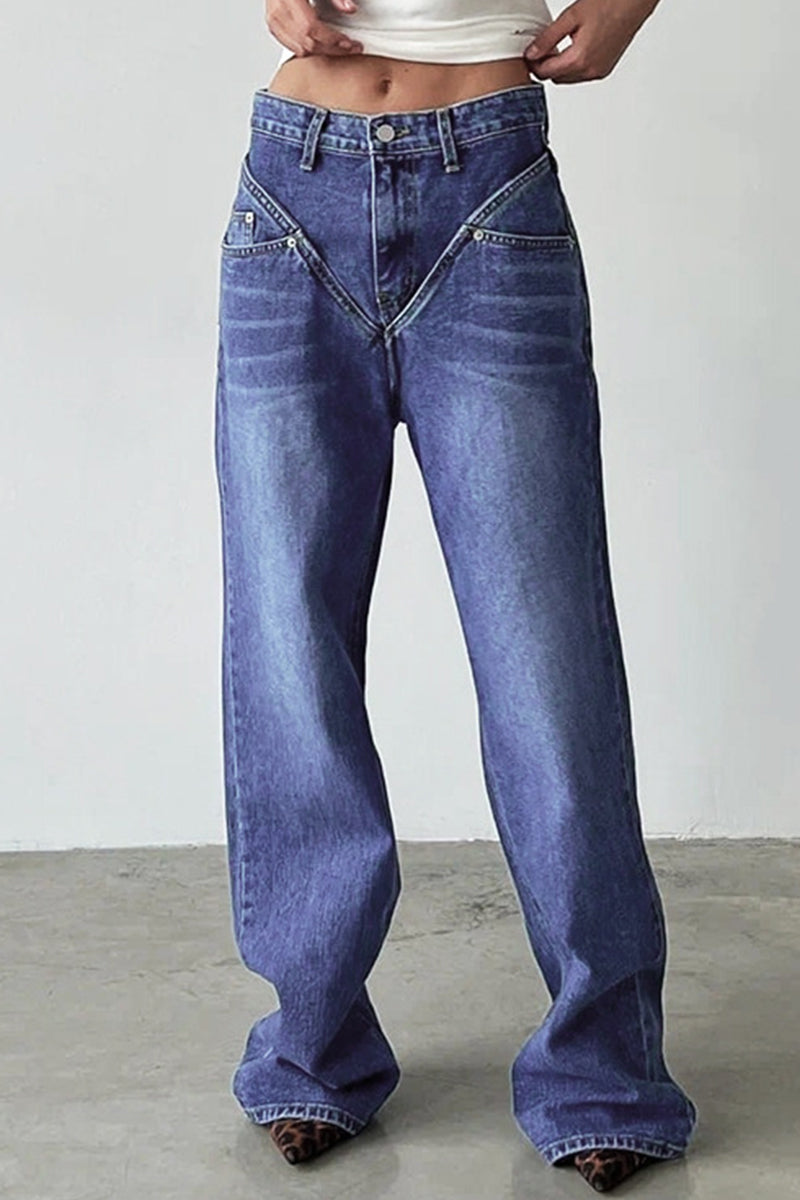 Casual Street High Waist Straight Denim Jeans