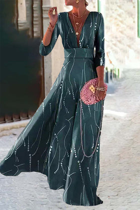 Elegant Geometric Printing V Neck A Line Dresses