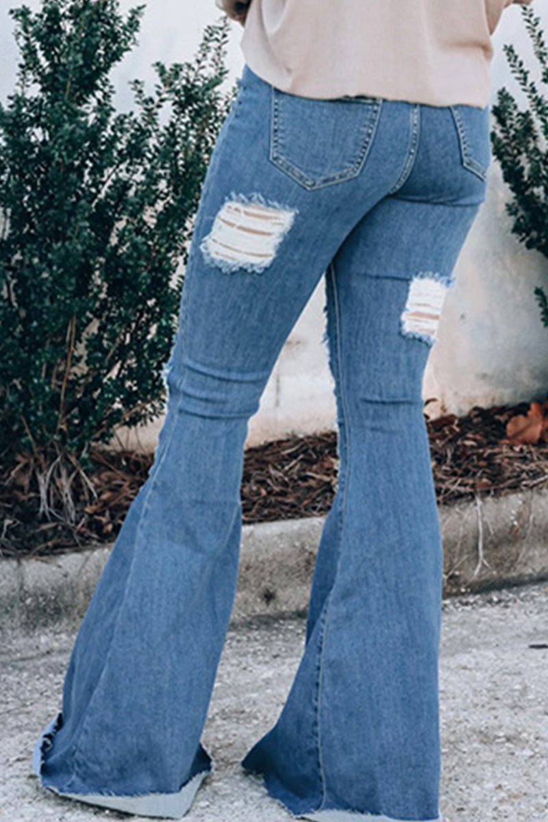 Casual Street Solid Ripped Regular Denim Jeans