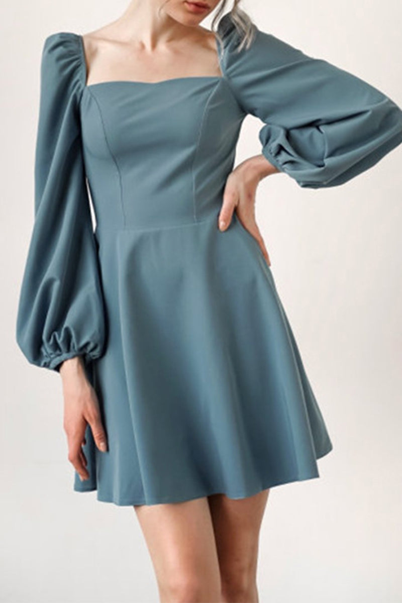 Elegant Solid Solid Color Square Collar A Line Dresses