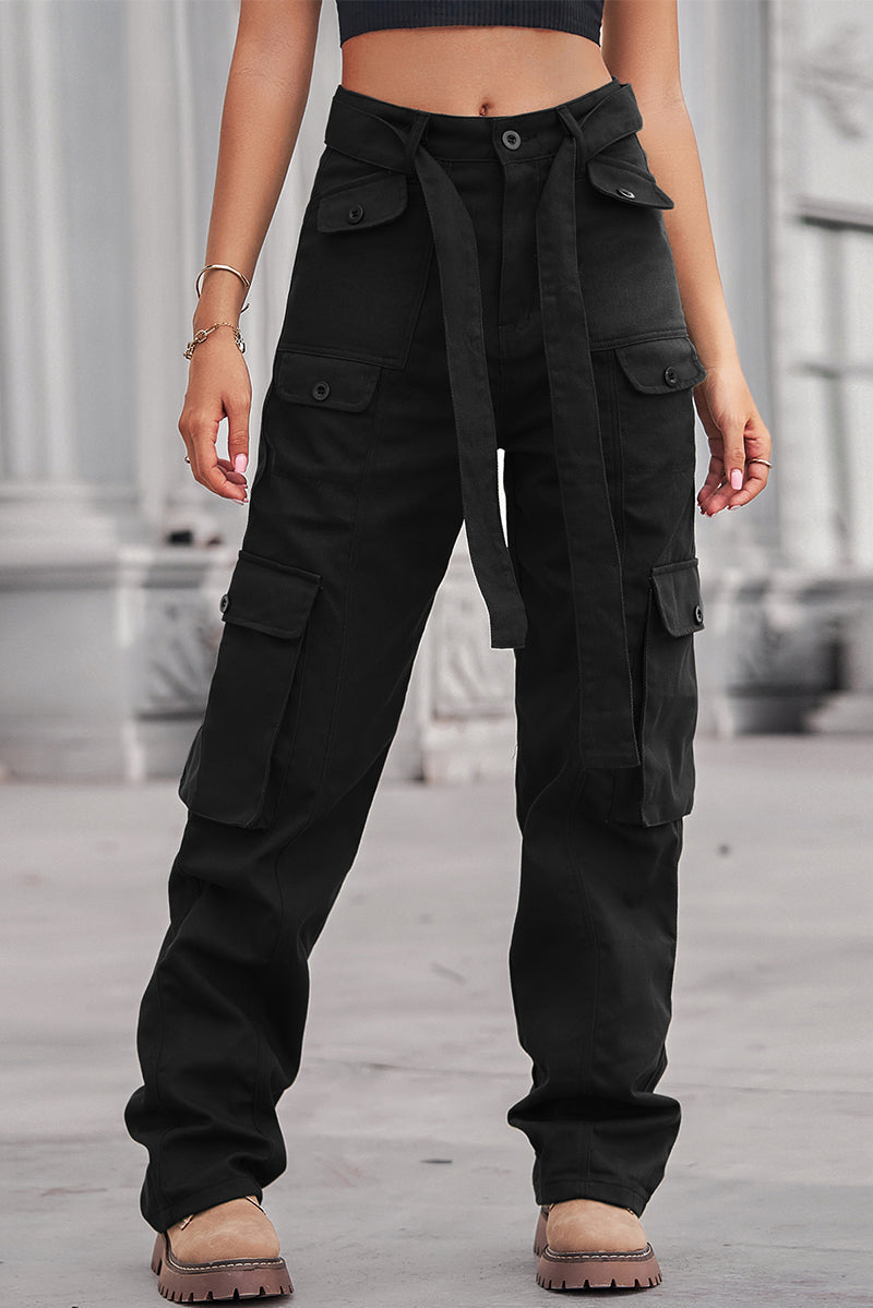 Street Solid Patchwork Pocket Loose Straight Patchwork Bottoms