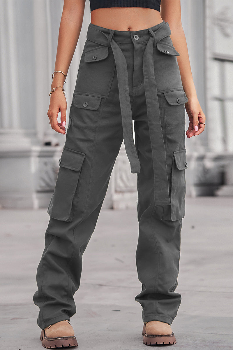 Street Solid Patchwork Pocket Loose Straight Patchwork Bottoms