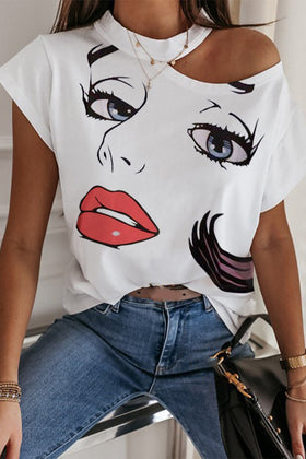 Casual Simplicity Lips Printed O Neck T-Shirts