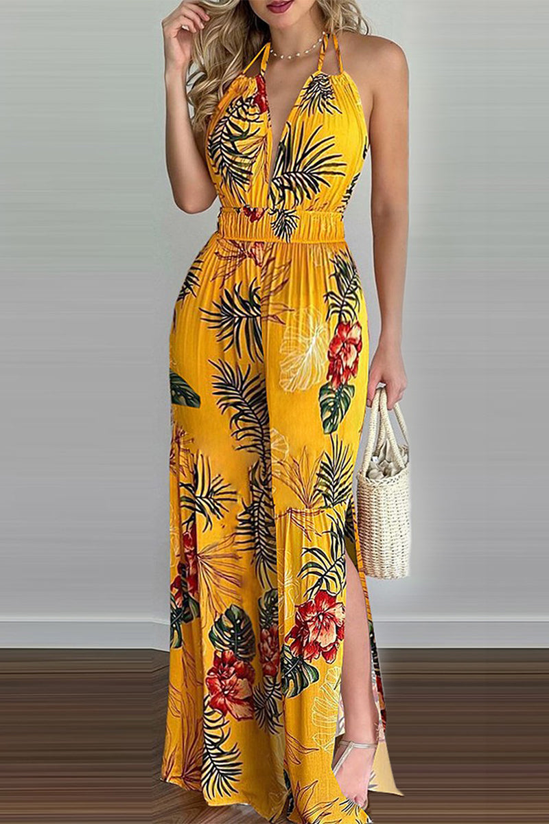 Casual Simplicity Print Spaghetti Strap Loose Jumpsuits(6 Colors)