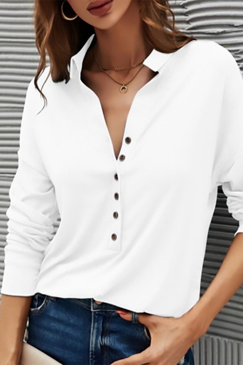 Casual Solid Buttons Solid Color Turndown Collar T-Shirts(9 Colors)