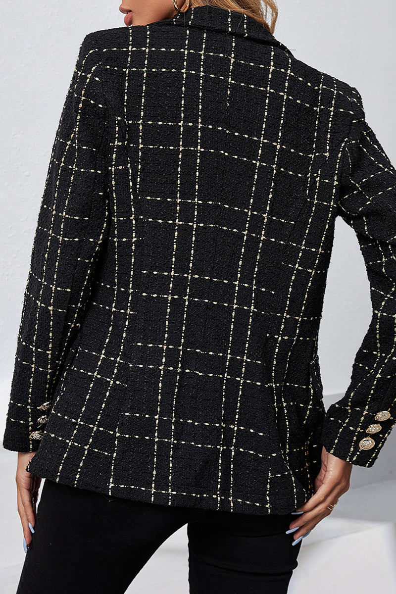 Work Elegant Plaid Patchwork Turndown Collar Outerwear