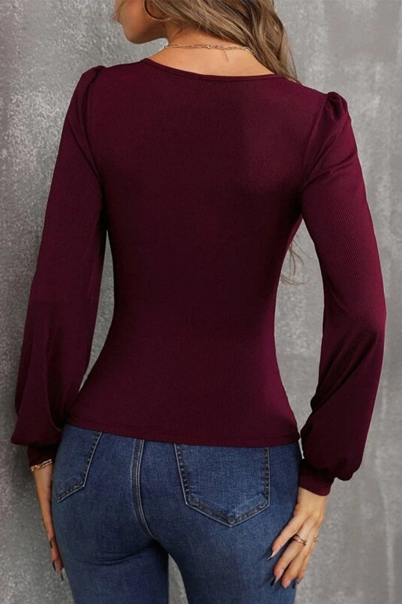 Elegant Simplicity Solid Solid Color U Neck Tops