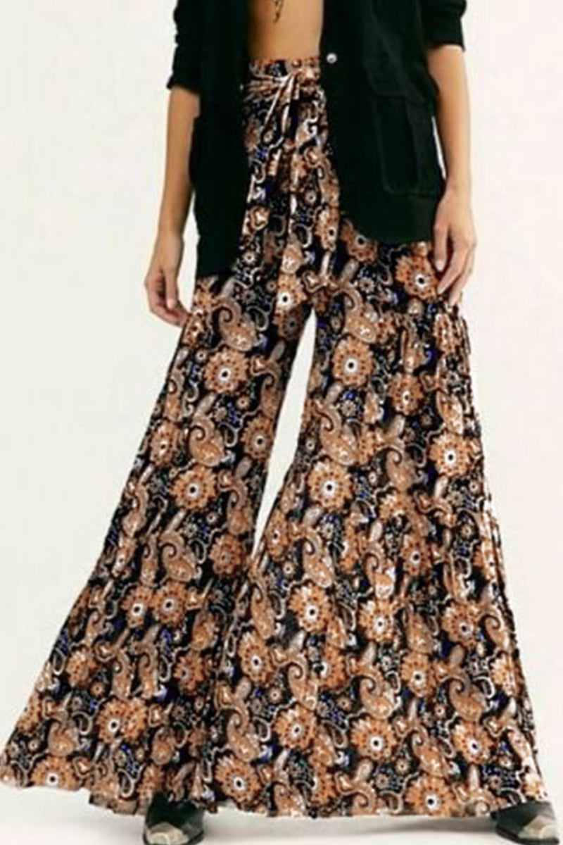 Casual Street Print Fold Loose High Waist Wide Leg Bottoms(21 Colors)