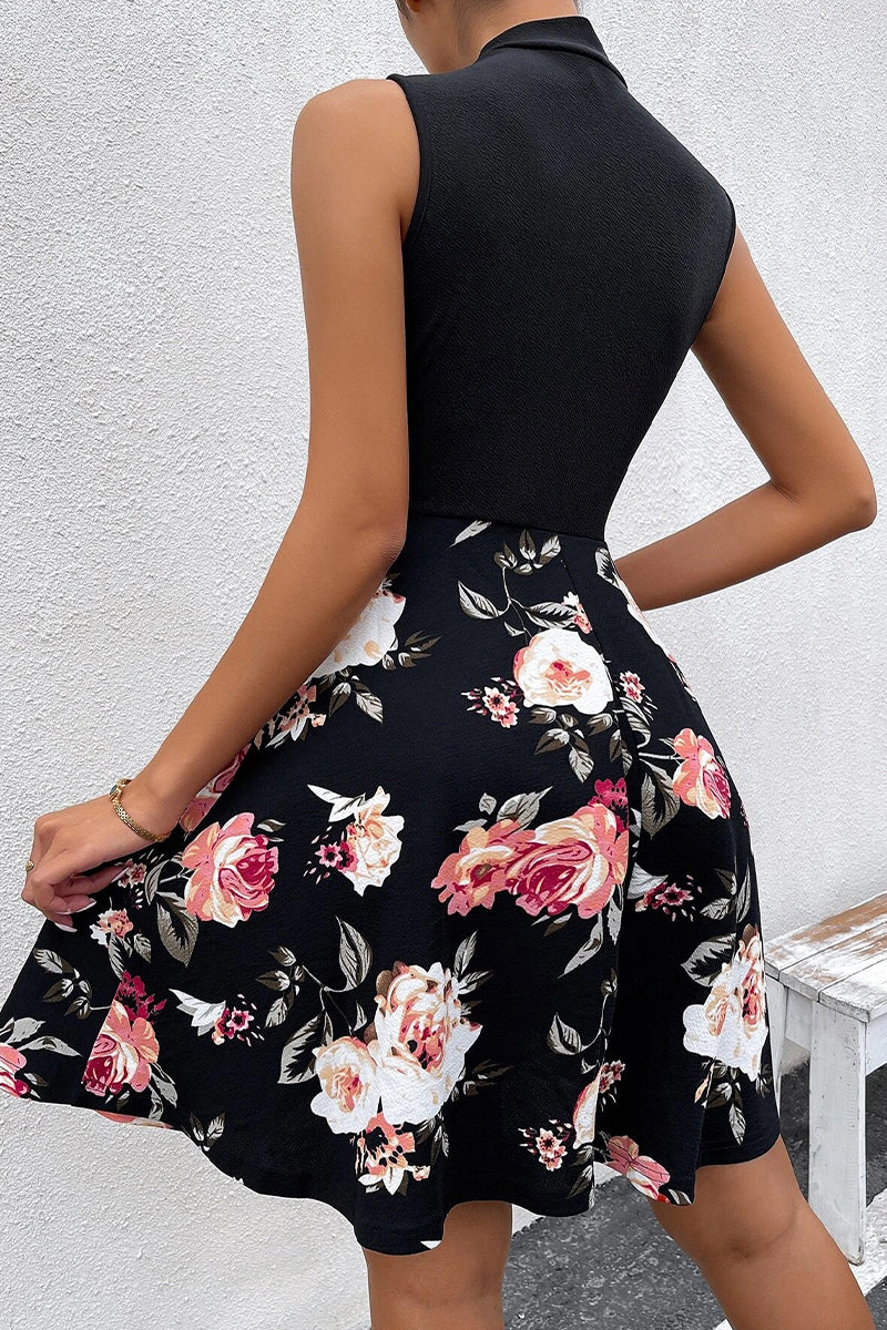 Sweet Elegant Print Patchwork With Bow O Neck A Line Dresses(5 Colors)