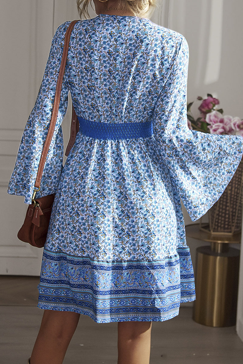 Sweet Elegant Print Patchwork V Neck A Line Dresses