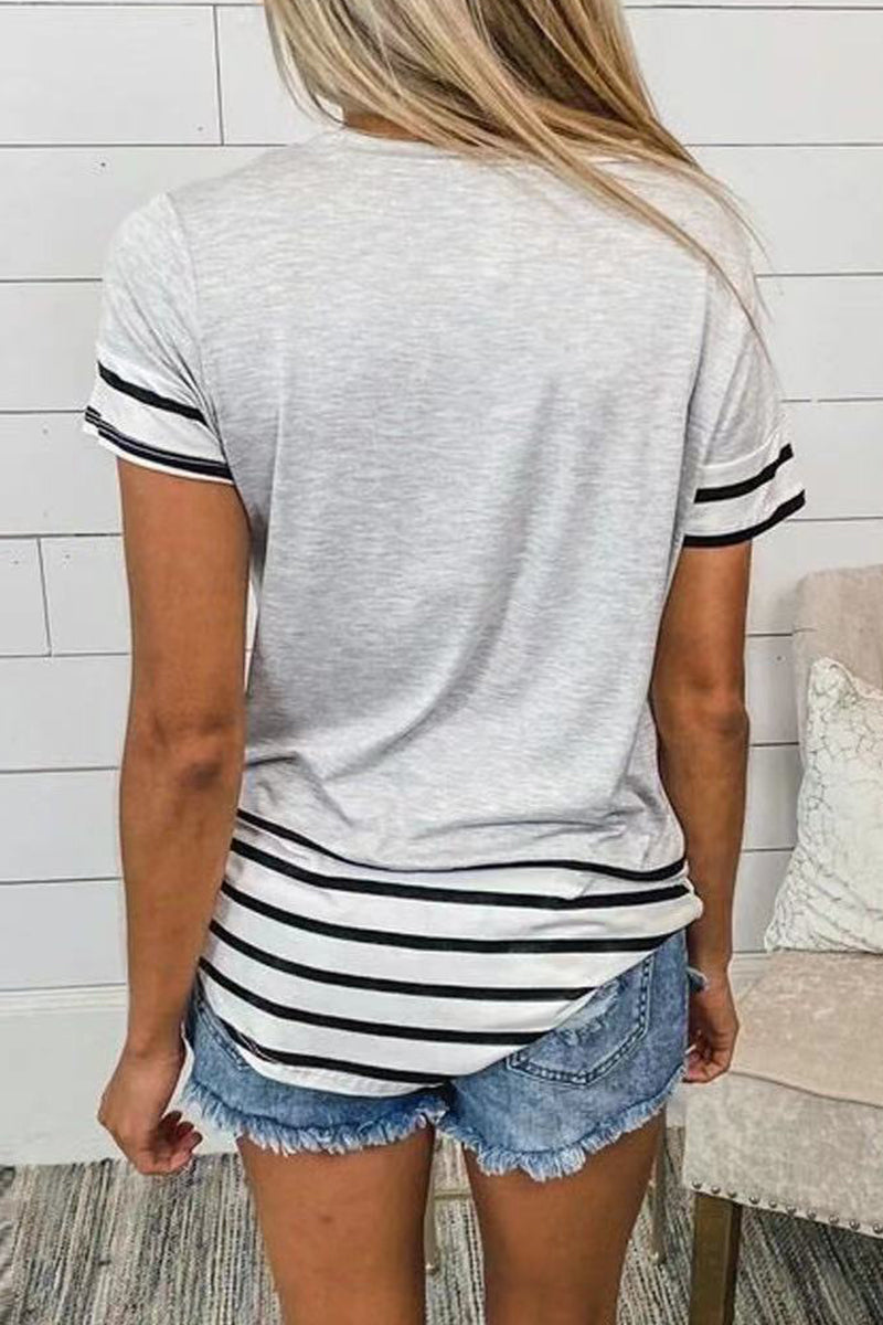 Casual Striped Leopard Patchwork Pocket T-Shirts(10 Colors)