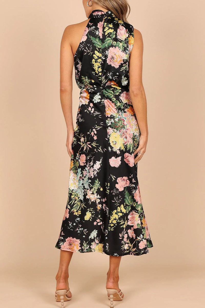 Robe Elegqnte Floral Dos Nu A Ligne Sans Manches