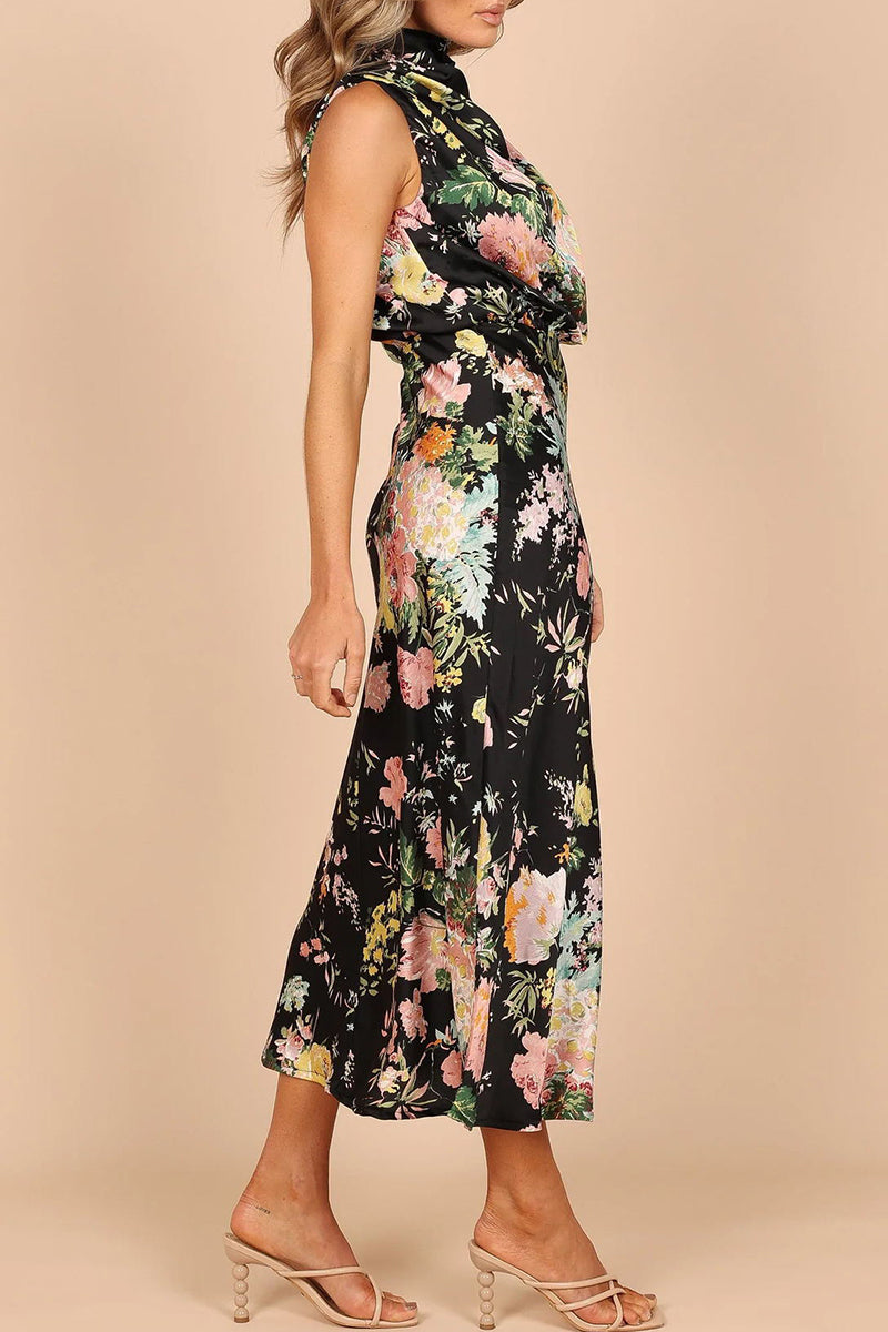 Robe Elegqnte Floral Dos Nu A Ligne Sans Manches