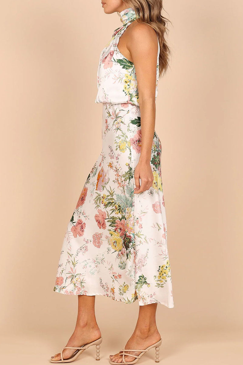 Robe Elegqnte Floral Dos Nu A Ligne Sans Manches