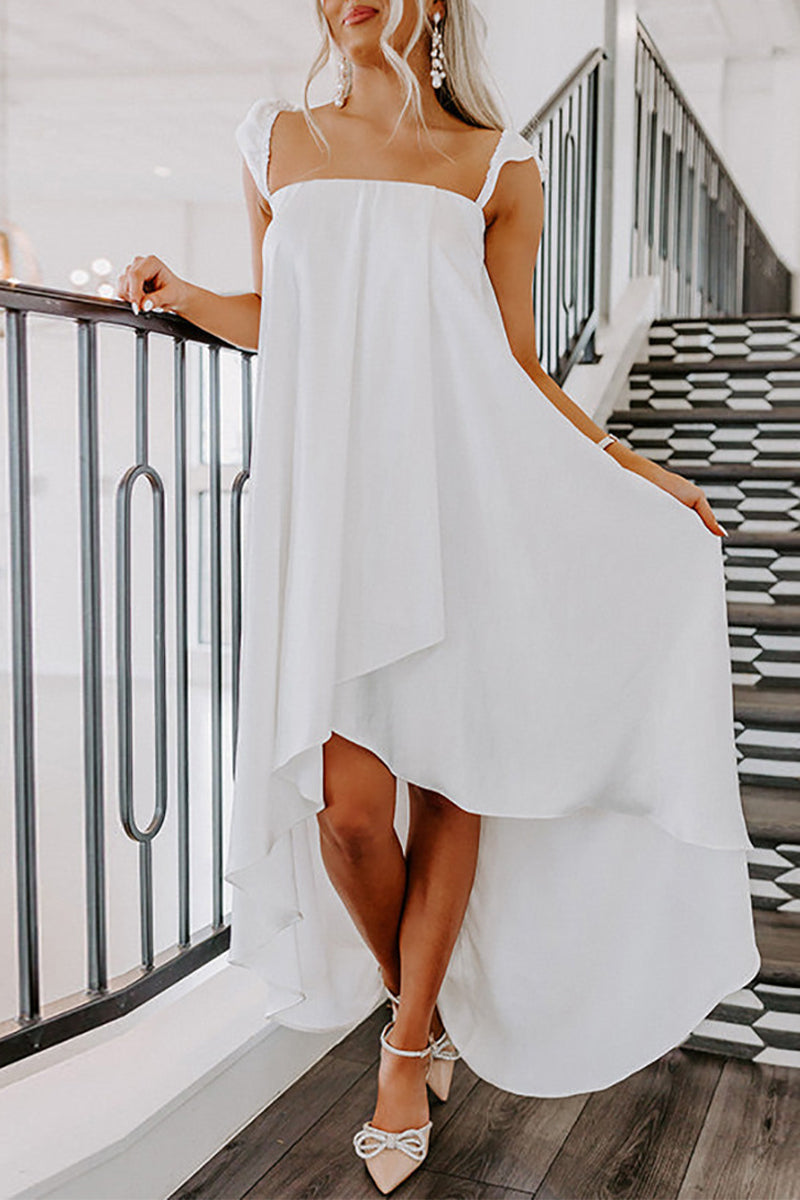 Casual Vacation Solid Asymmetrical Off the Shoulder Sling Dress Dresses