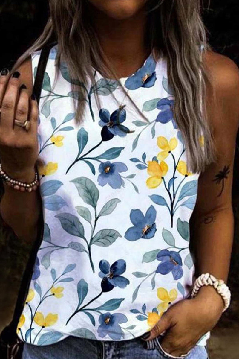 Casual Vacation Floral Patchwork O Neck Tops(13 Colors)