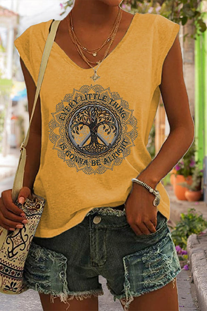 Hippie Crew Neck Sleeveless Tank Top